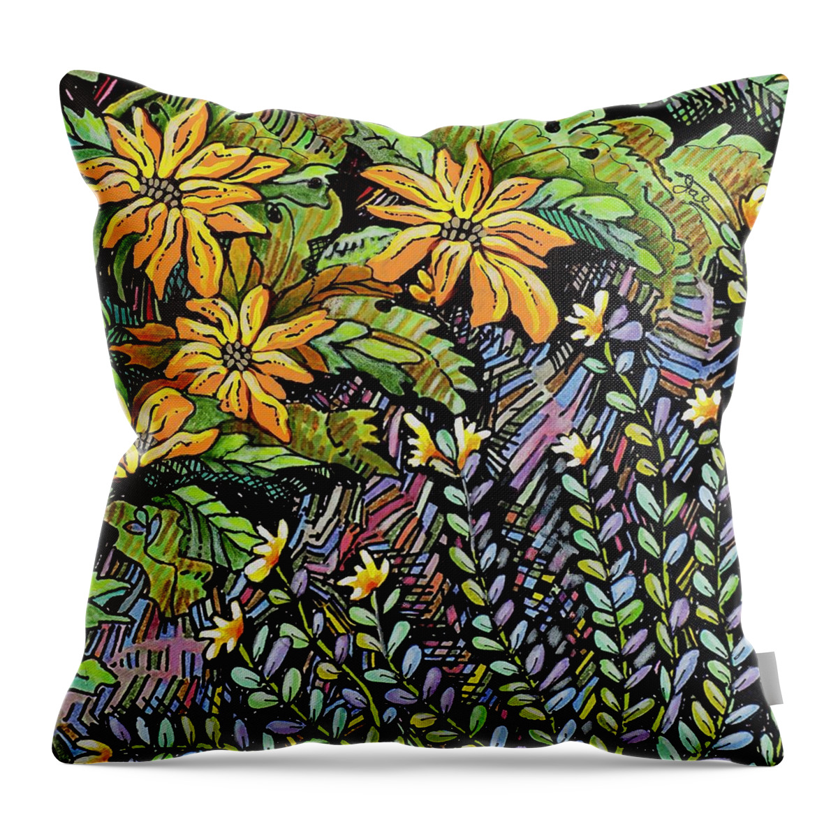 Flowers Throw Pillow featuring the drawing Foothills Wildflowers Boulder by Janice A Larson