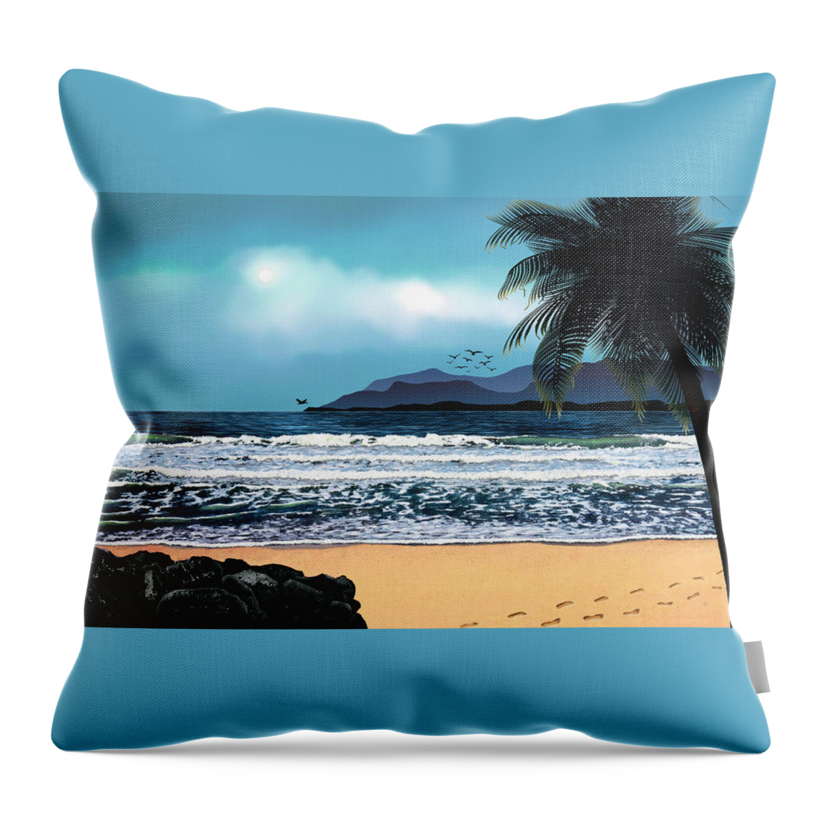 Footprints Throw Pillow featuring the painting Footprints in the Sand by David Arrigoni
