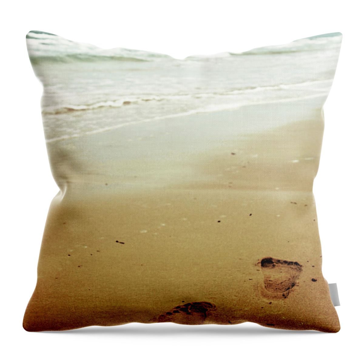 Tranquility Throw Pillow featuring the photograph Footprints On Sandy Beach - Sabratha by Zeynep Thomas