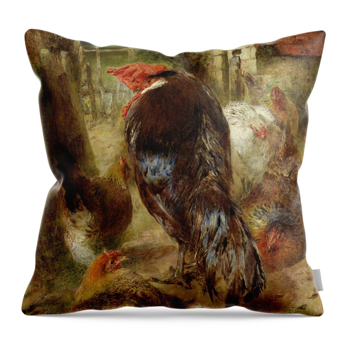 Rooster Throw Pillow featuring the painting Foreign Airs And Native Graces 1860 by William Huggins