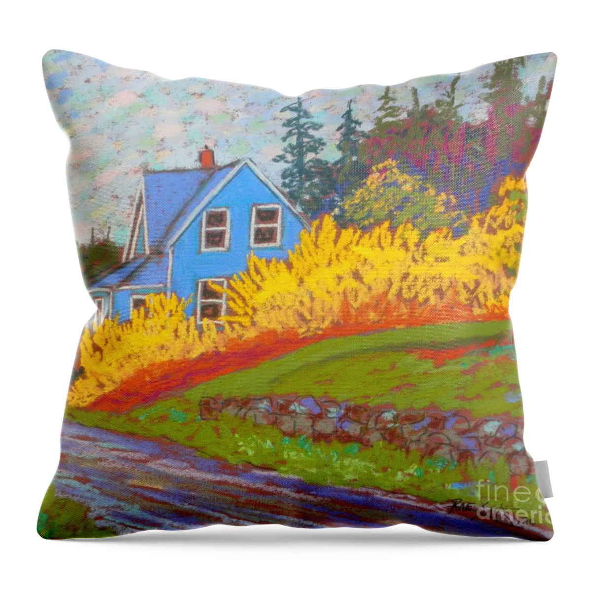 Pastels Throw Pillow featuring the pastel Forsythia by Rae Smith PAC