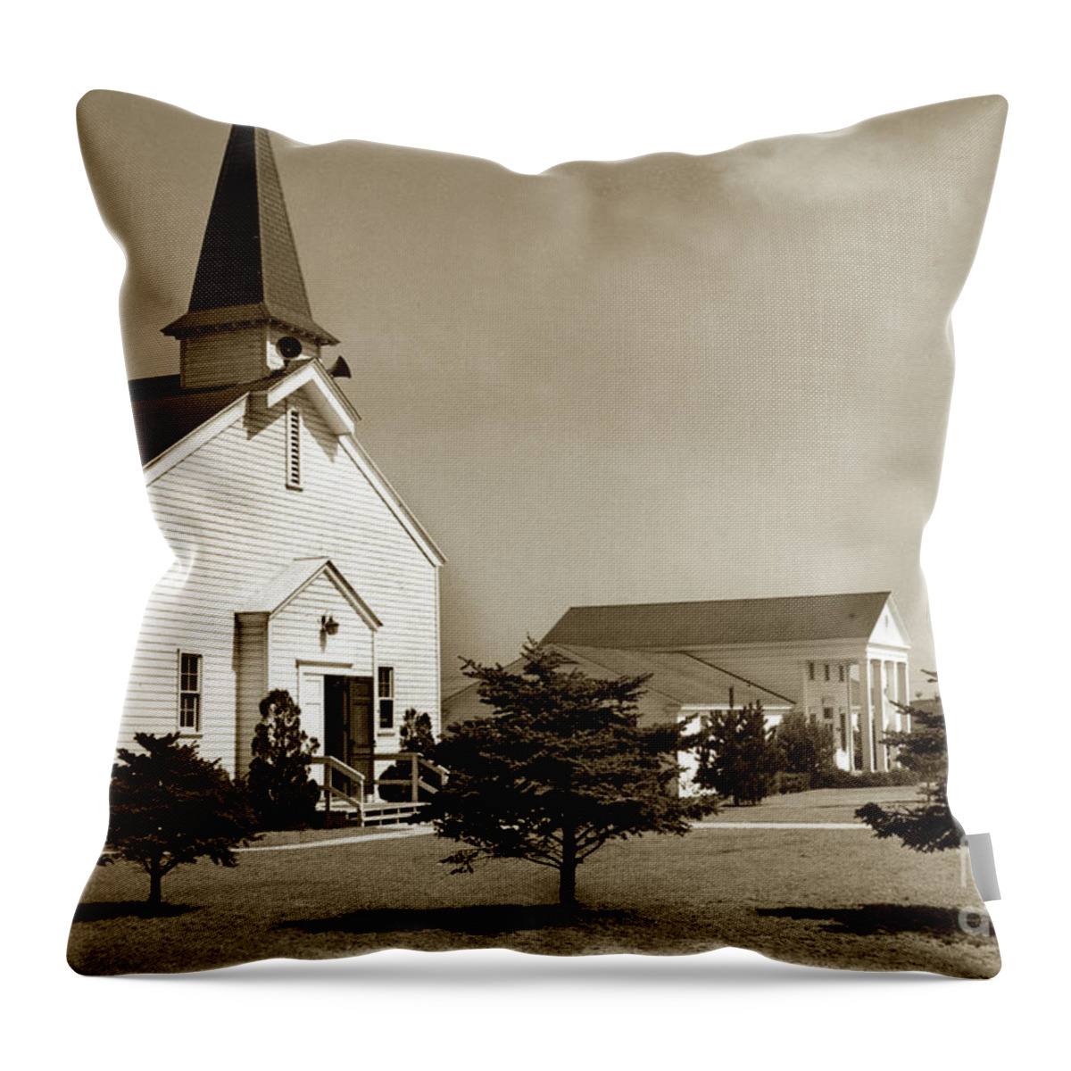 Fort Ord Throw Pillow featuring the photograph Fort Ord Post Chapel, Monterey, Calif. 1955 by Monterey County Historical Society