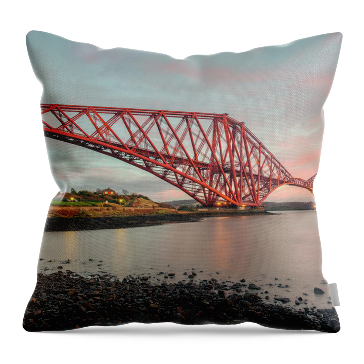 Forth Throw Pillow featuring the photograph Forth Rail Bridge Sunset by Ray Devlin