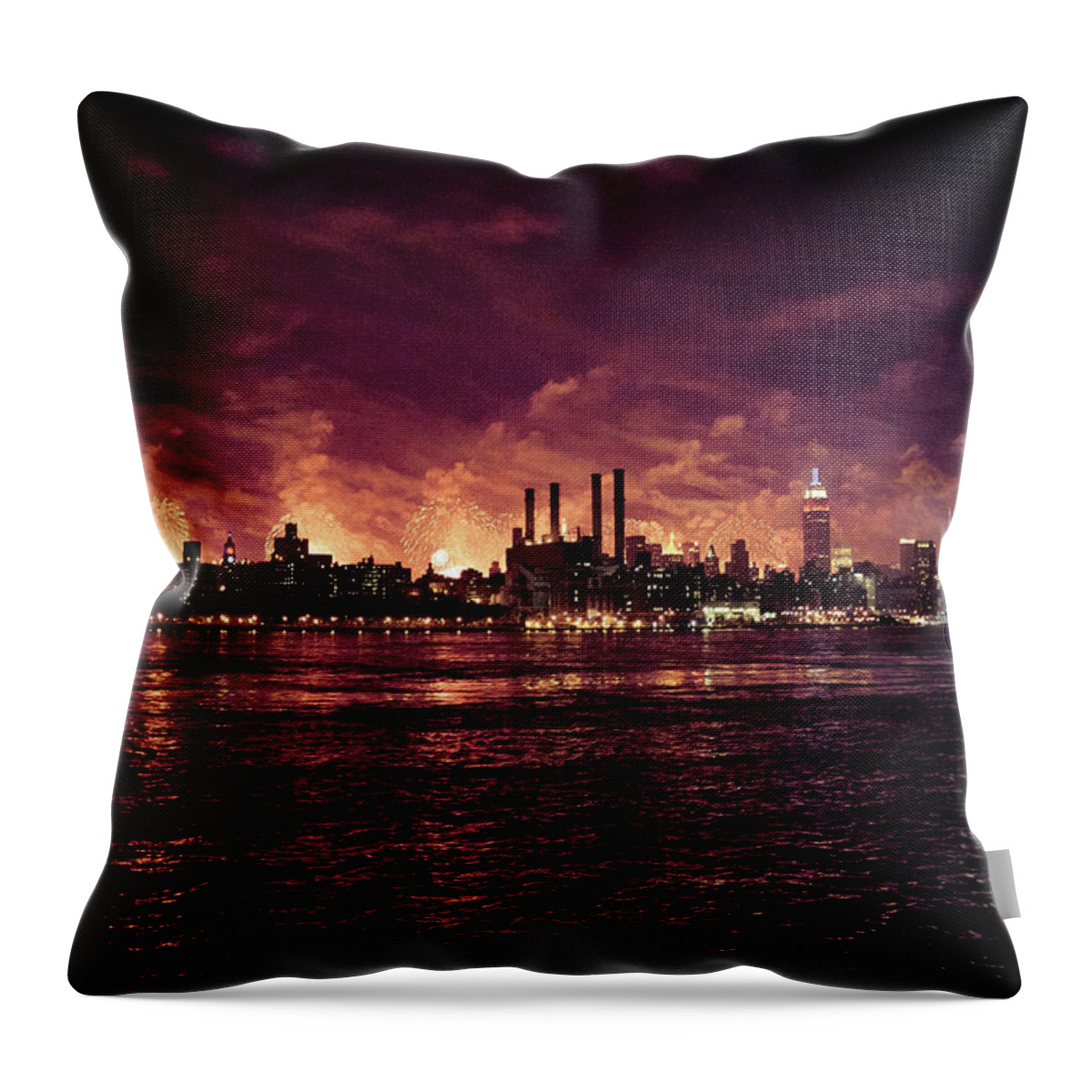 Firework Display Throw Pillow featuring the photograph Fourth Of July Fireworks Behind by Jonathan Percy