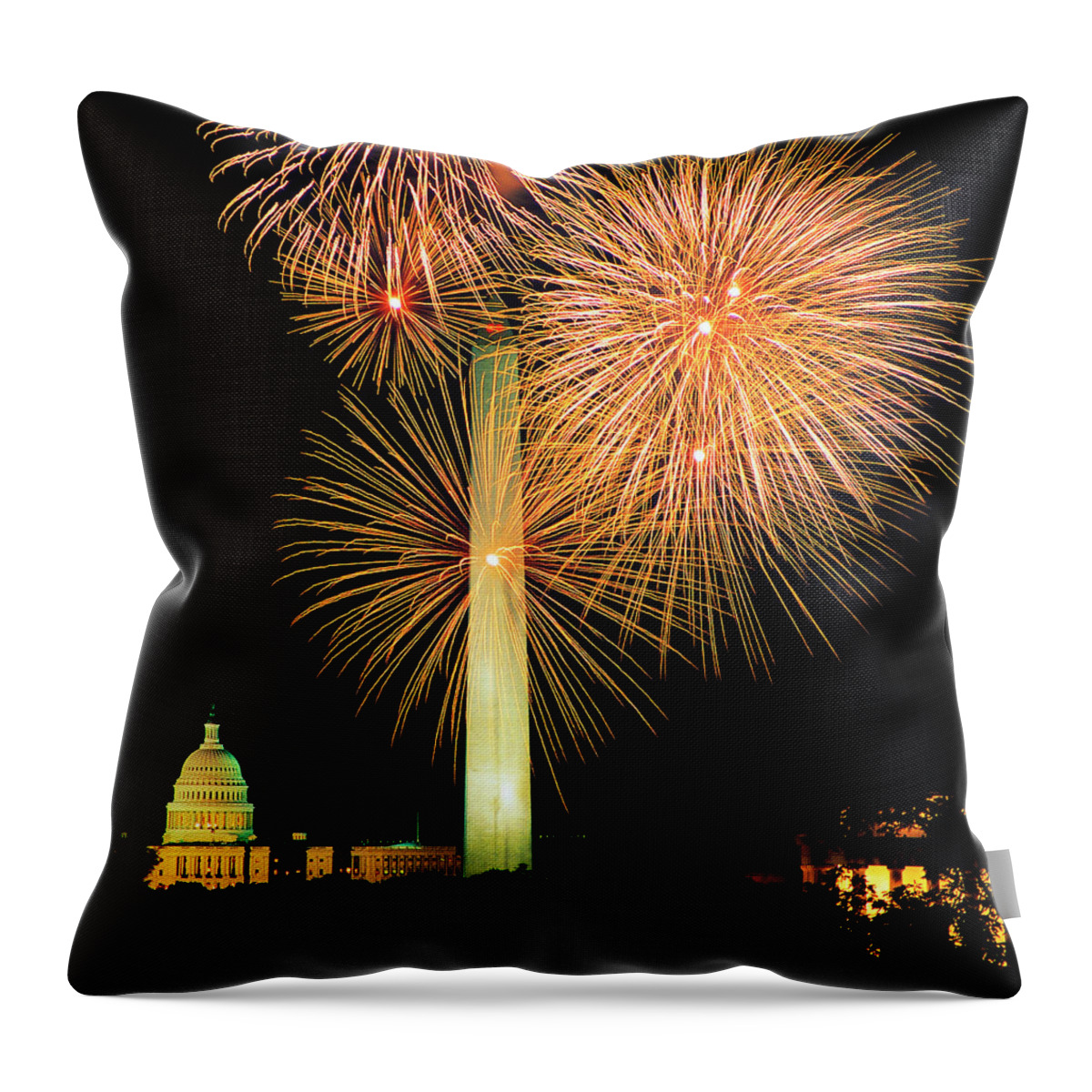 Firework Display Throw Pillow featuring the photograph Fourth Of July Fireworks, Washington Dc by Hisham Ibrahim