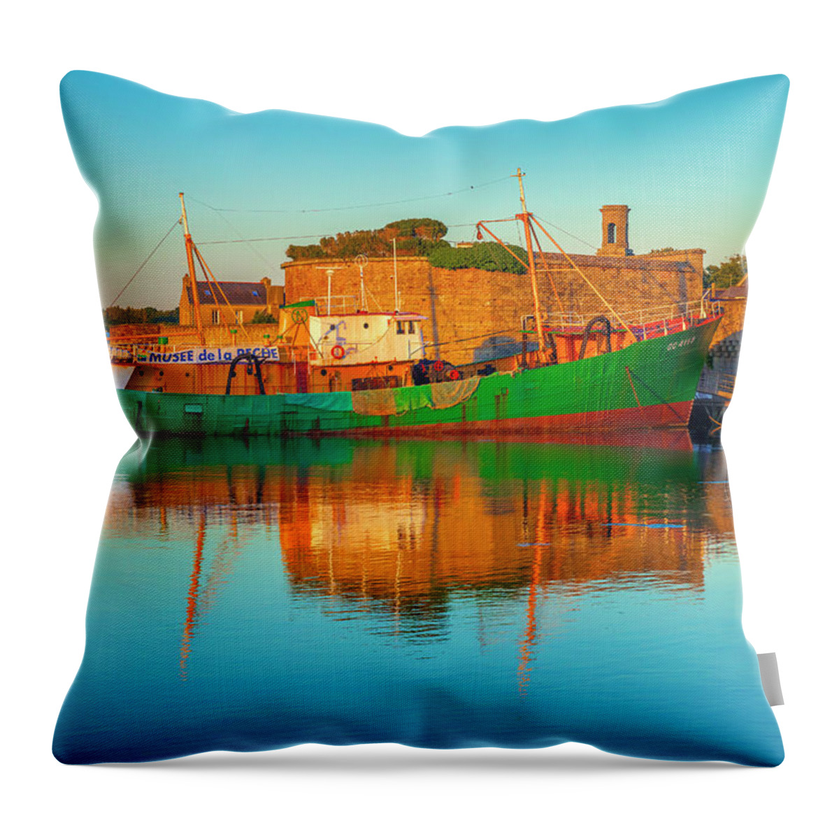 Estock Throw Pillow featuring the digital art France, Brittany, Concarneau, Atlantic Ocean, Finistere by Olimpio Fantuz