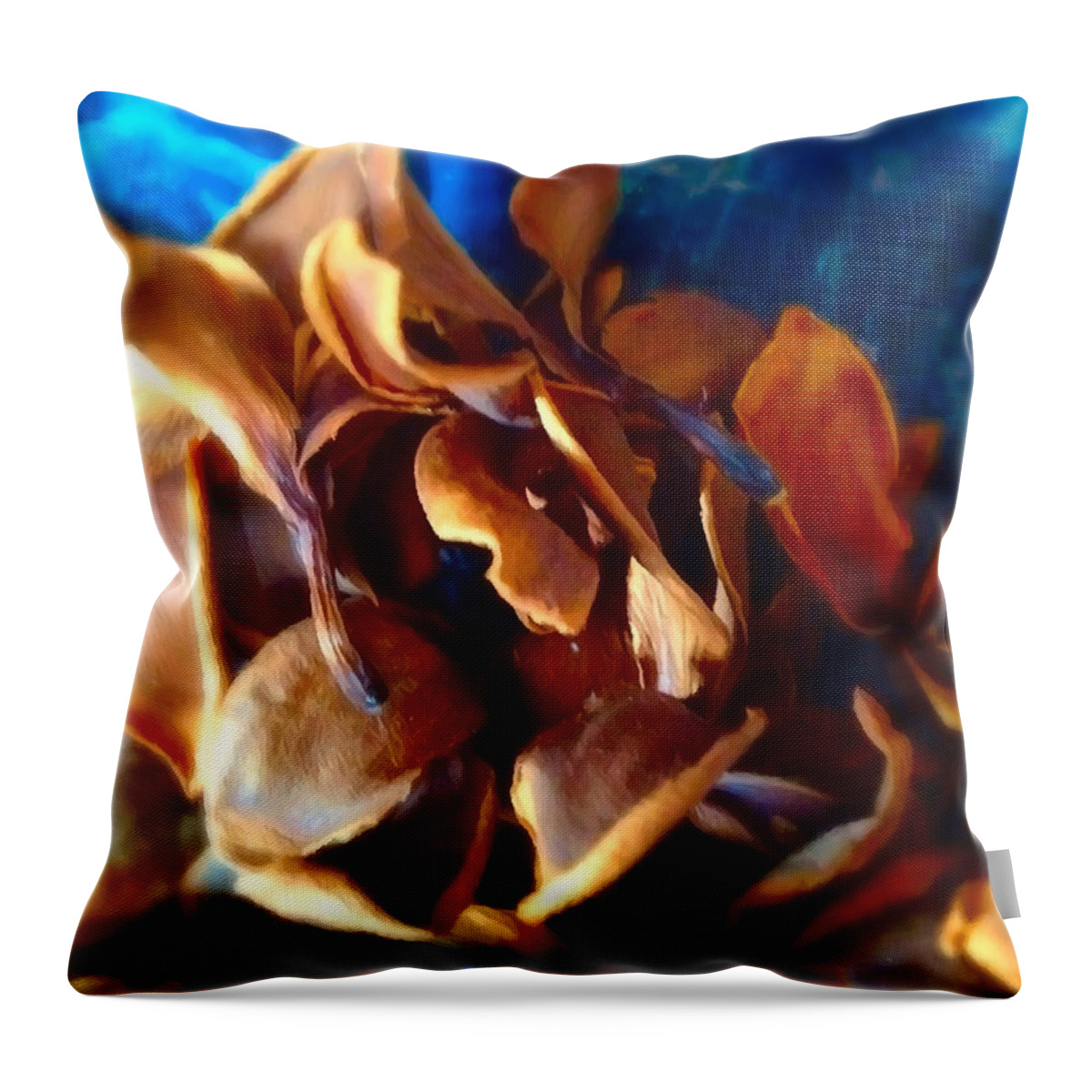 Frangipani Throw Pillow featuring the digital art Frangipani Blue Still Life by Vanessa Ilott