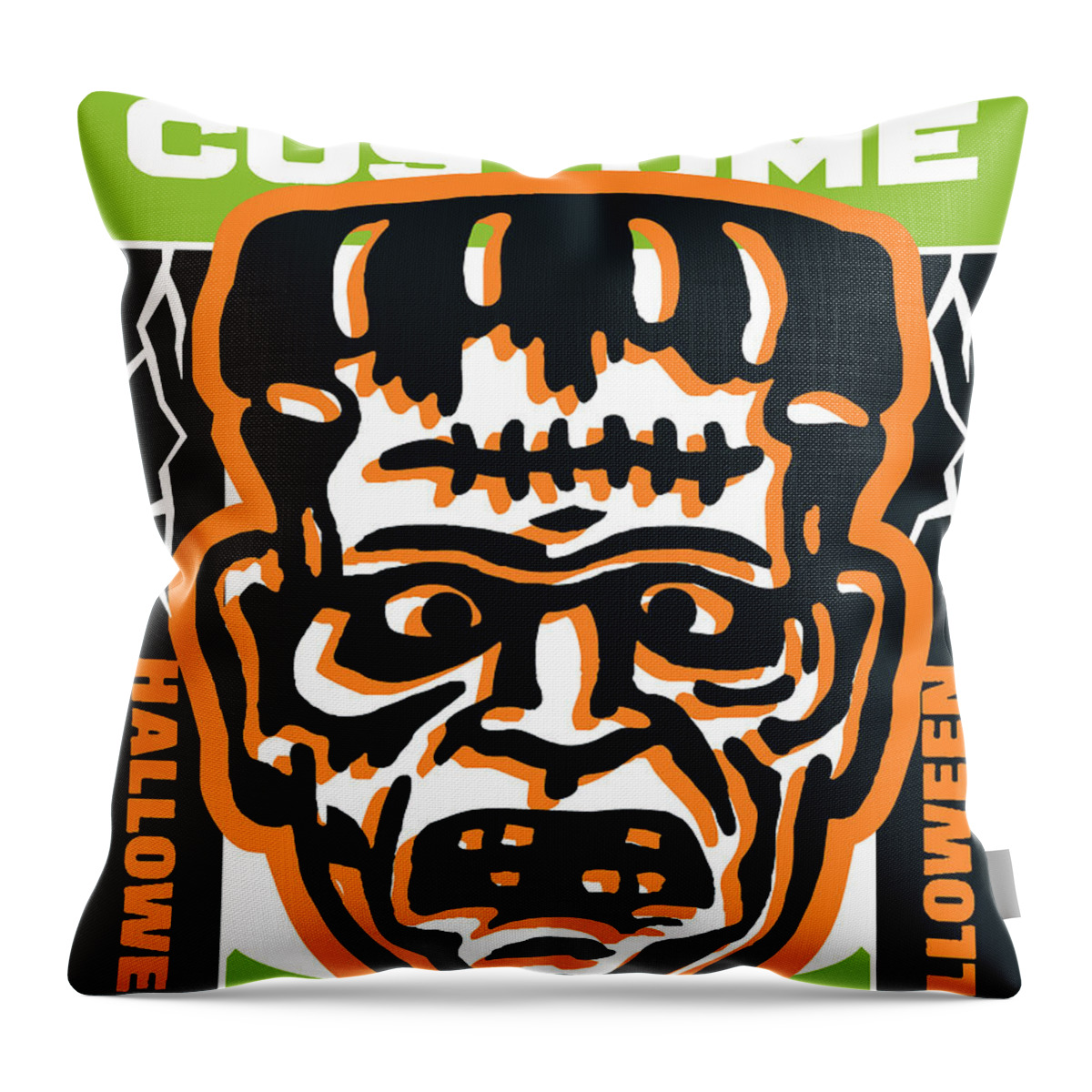 Campy Throw Pillow featuring the drawing Frankenstein Halloween costume by CSA Images