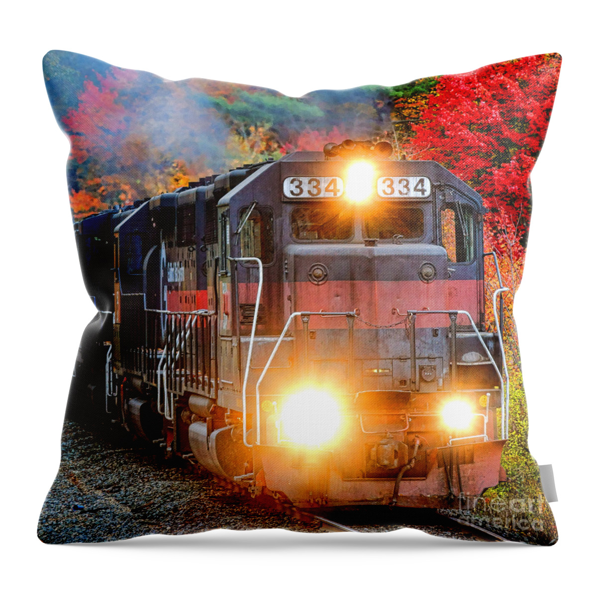 Diesel Throw Pillow featuring the photograph Freight Train Locomotive in the Fall by Olivier Le Queinec