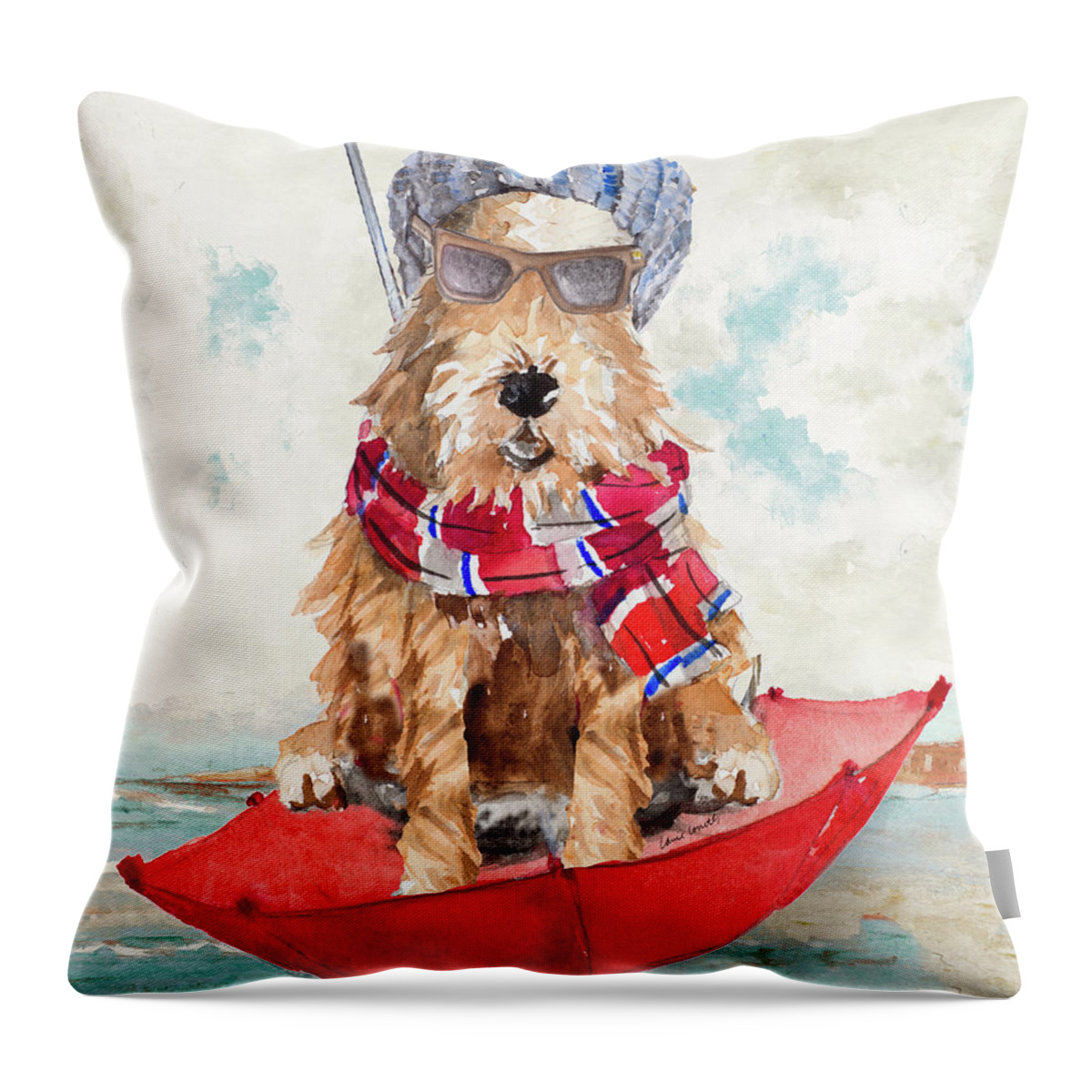 French Throw Pillow featuring the painting French Airedale Terrier by Lanie Loreth