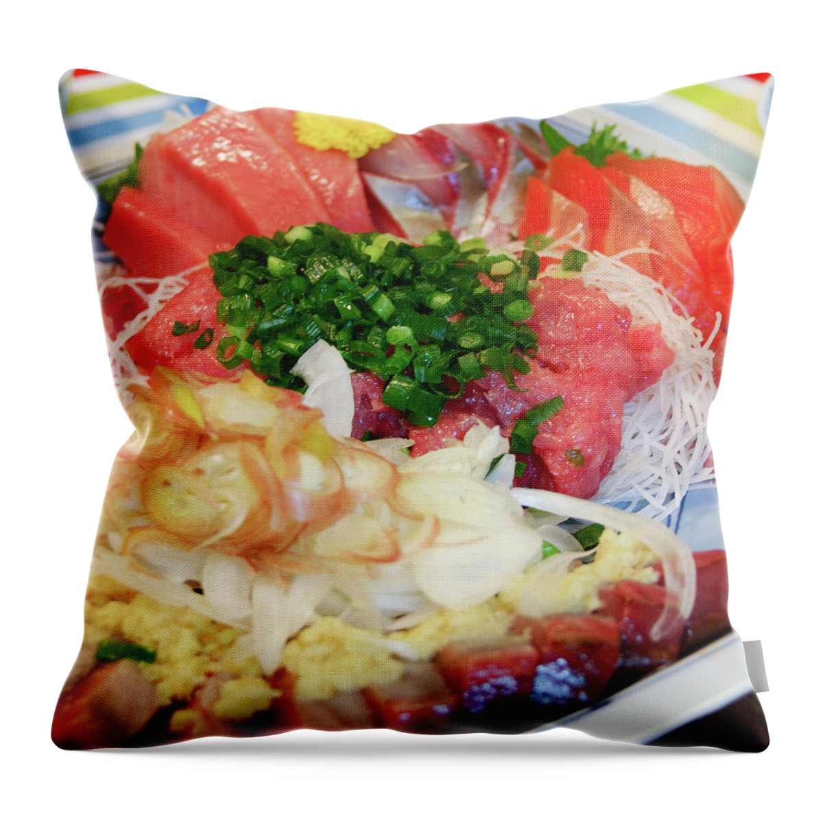 Japanese Food Throw Pillow featuring the photograph Fresh Sashimi Raw Fish Plate At Home by Ippei Naoi