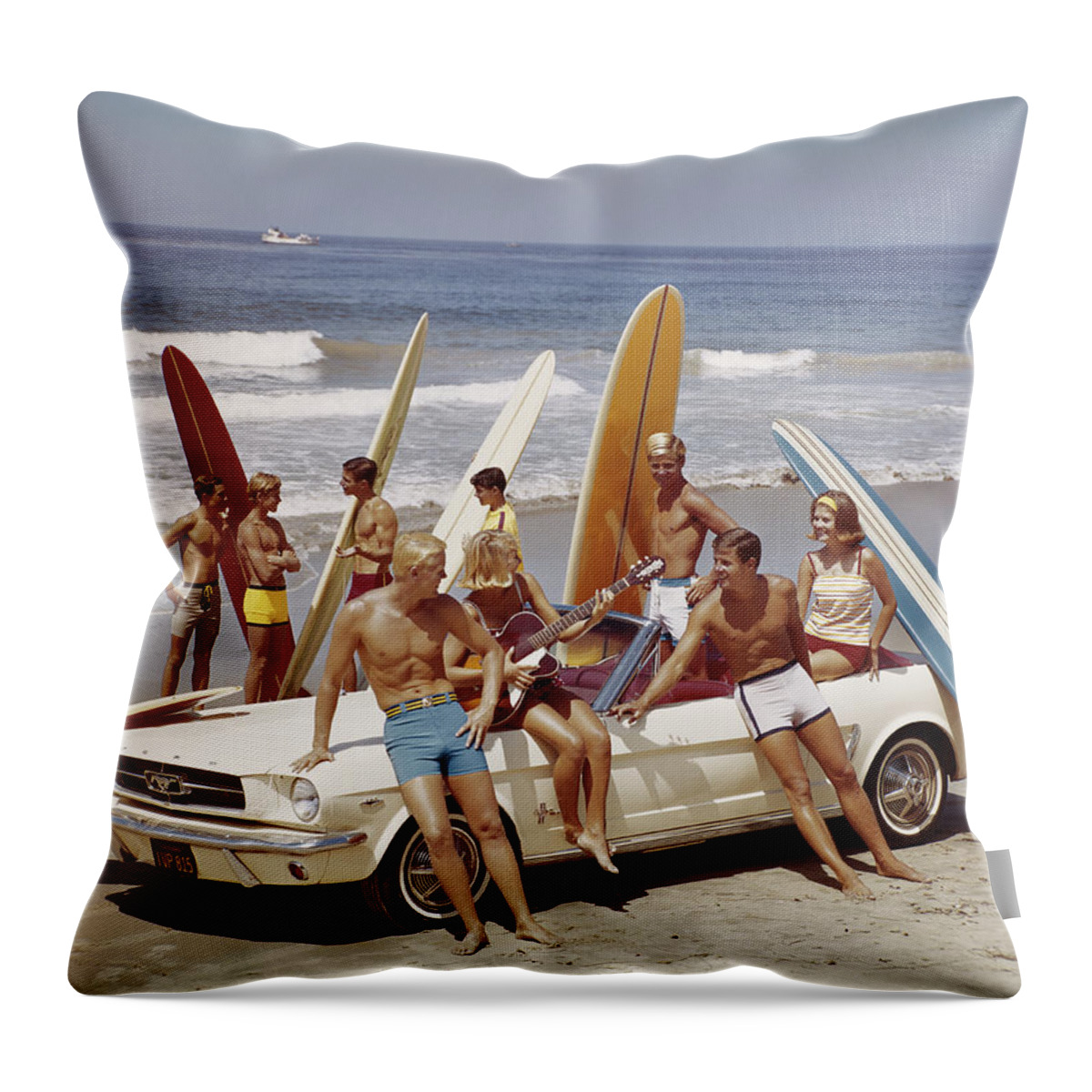#faatoppicks Throw Pillow featuring the photograph Friends Having Fun On Beach by Tom Kelley Archive