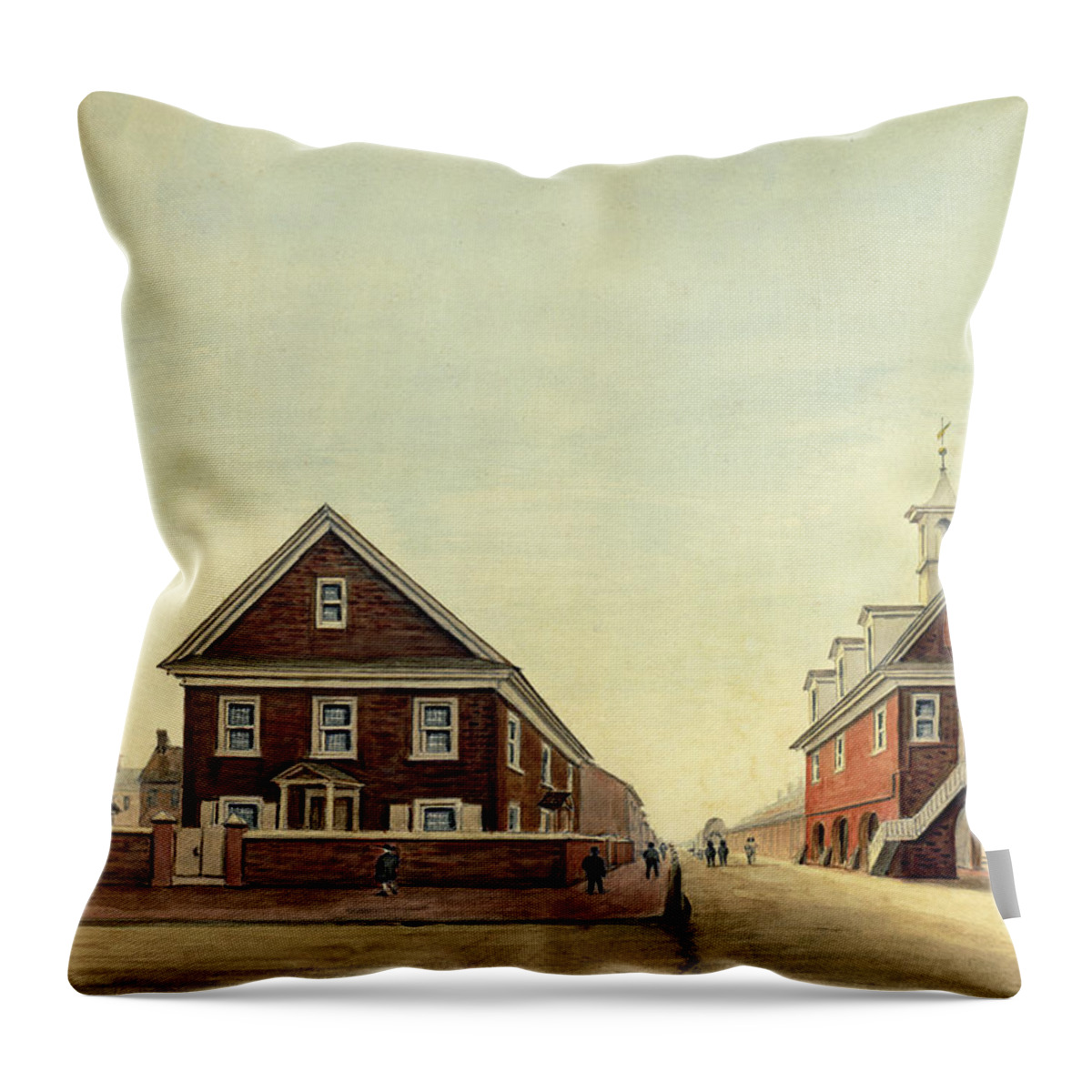 William Breton Throw Pillow featuring the drawing Friends Meeting House and Old Courthouse by William Breton