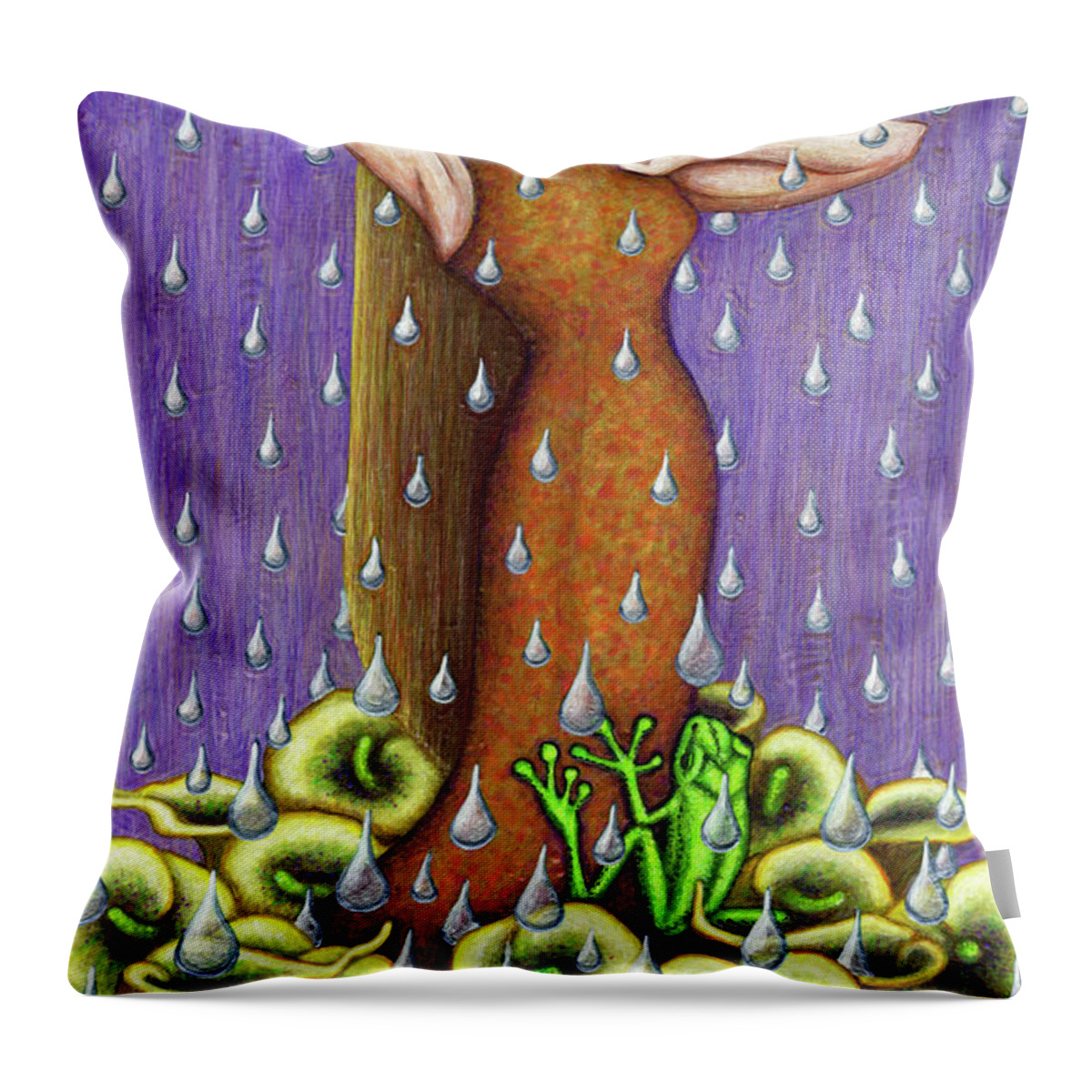 Frog Throw Pillow featuring the painting Frog's Garden by Amy E Fraser