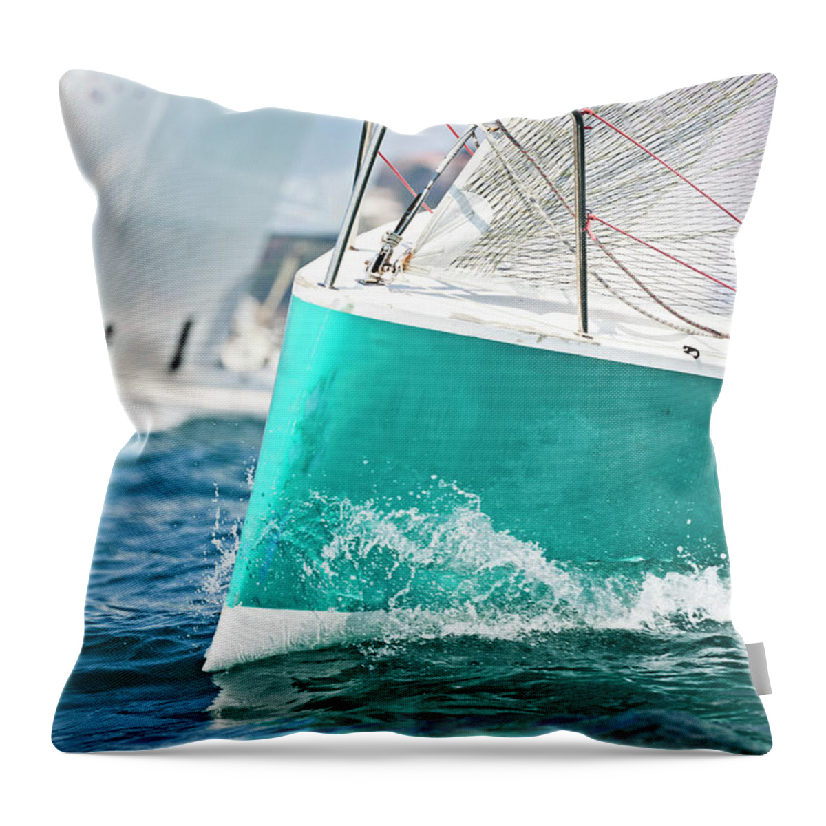 Wind Throw Pillow featuring the photograph Front Of A Sailing Boat In A Regatta by Gaspr13