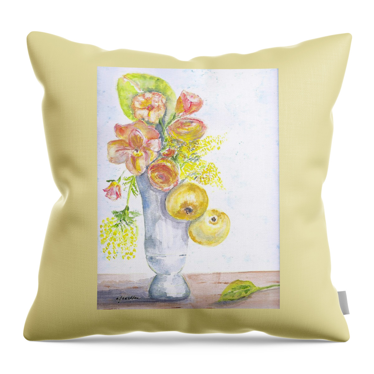 Fruit Throw Pillow featuring the painting Fruit and Flowers by Claudette Carlton