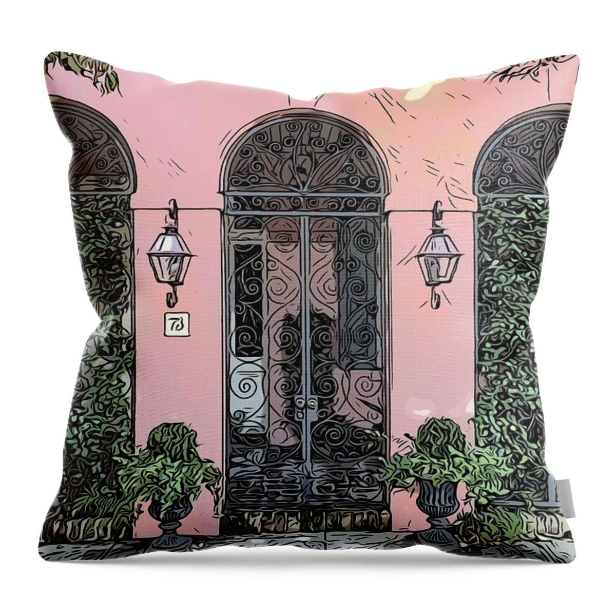 Pink Throw Pillow featuring the photograph Fun PInk Doorway by Rebekah Zivicki