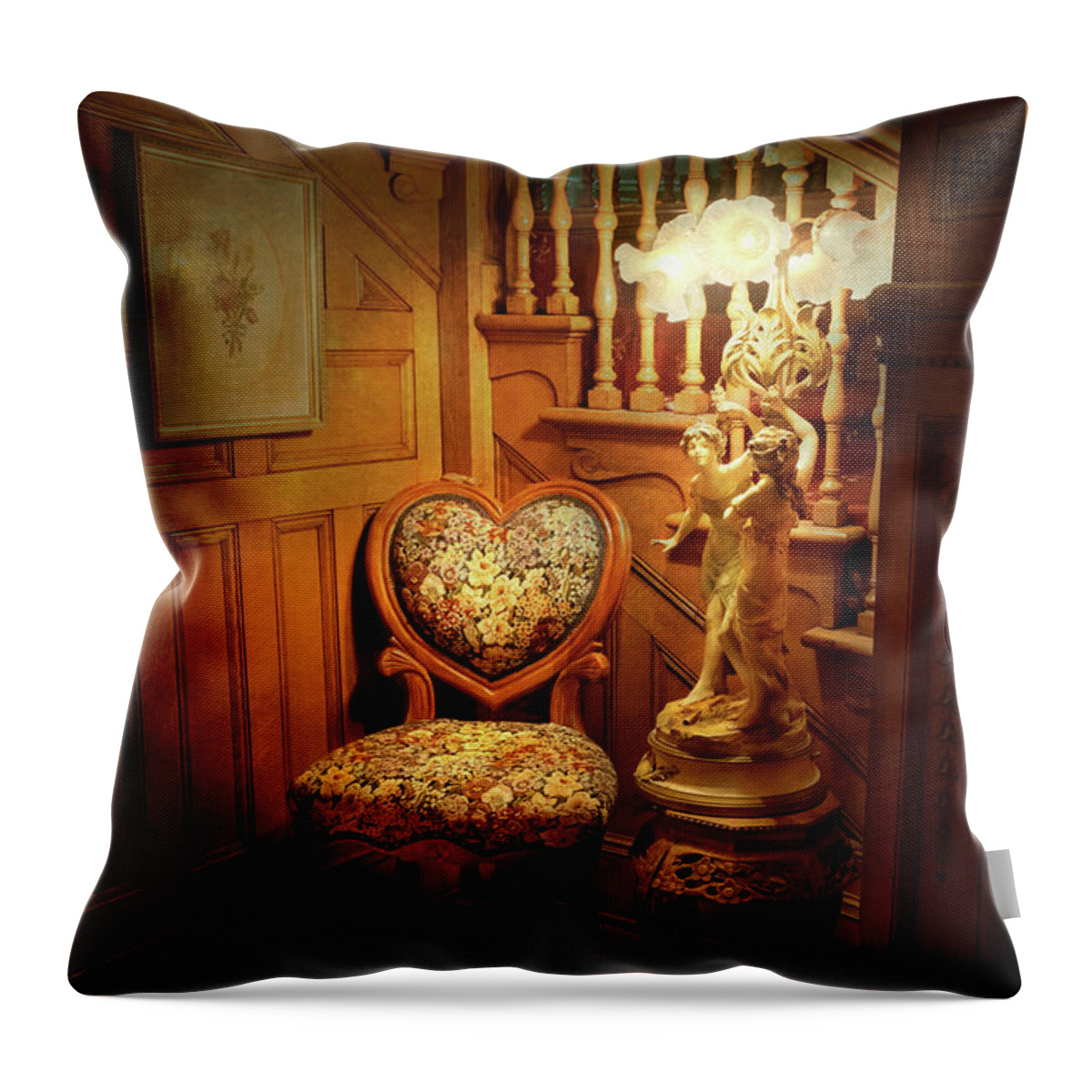 Heart Throw Pillow featuring the photograph Furniture - Chair - Waiting for love by Mike Savad