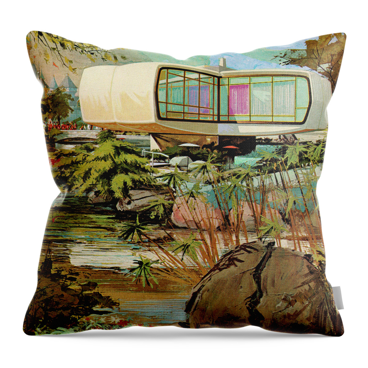 Architecture Throw Pillow featuring the drawing Futuristic House by CSA Images