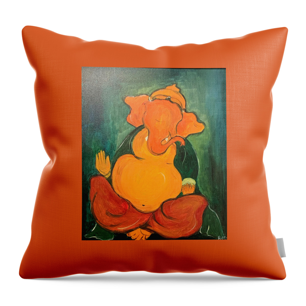 Seated Ganesh 2 Throw Pillow featuring the painting Ganesh 4 by Raji Musinipally