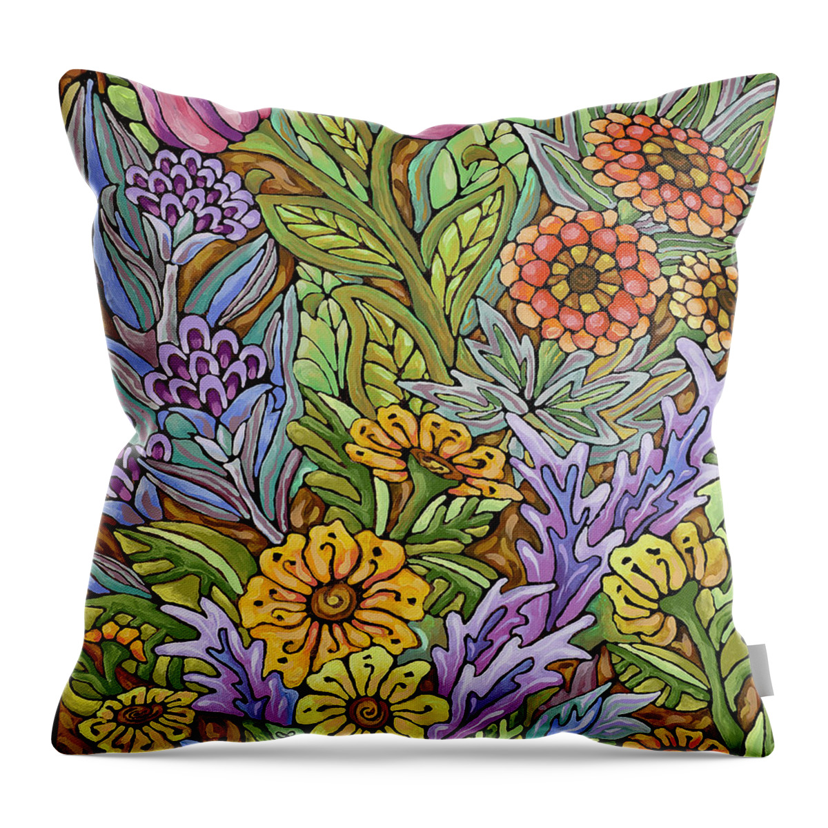  Throw Pillow featuring the painting Garden Blooms by Janice A Larson