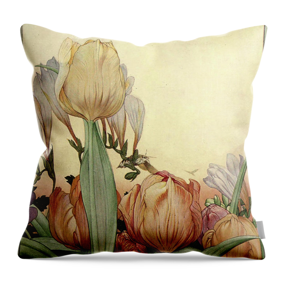 Botanical & Floral+flowers+other Throw Pillow featuring the painting Garden Fantasy I by Unknown
