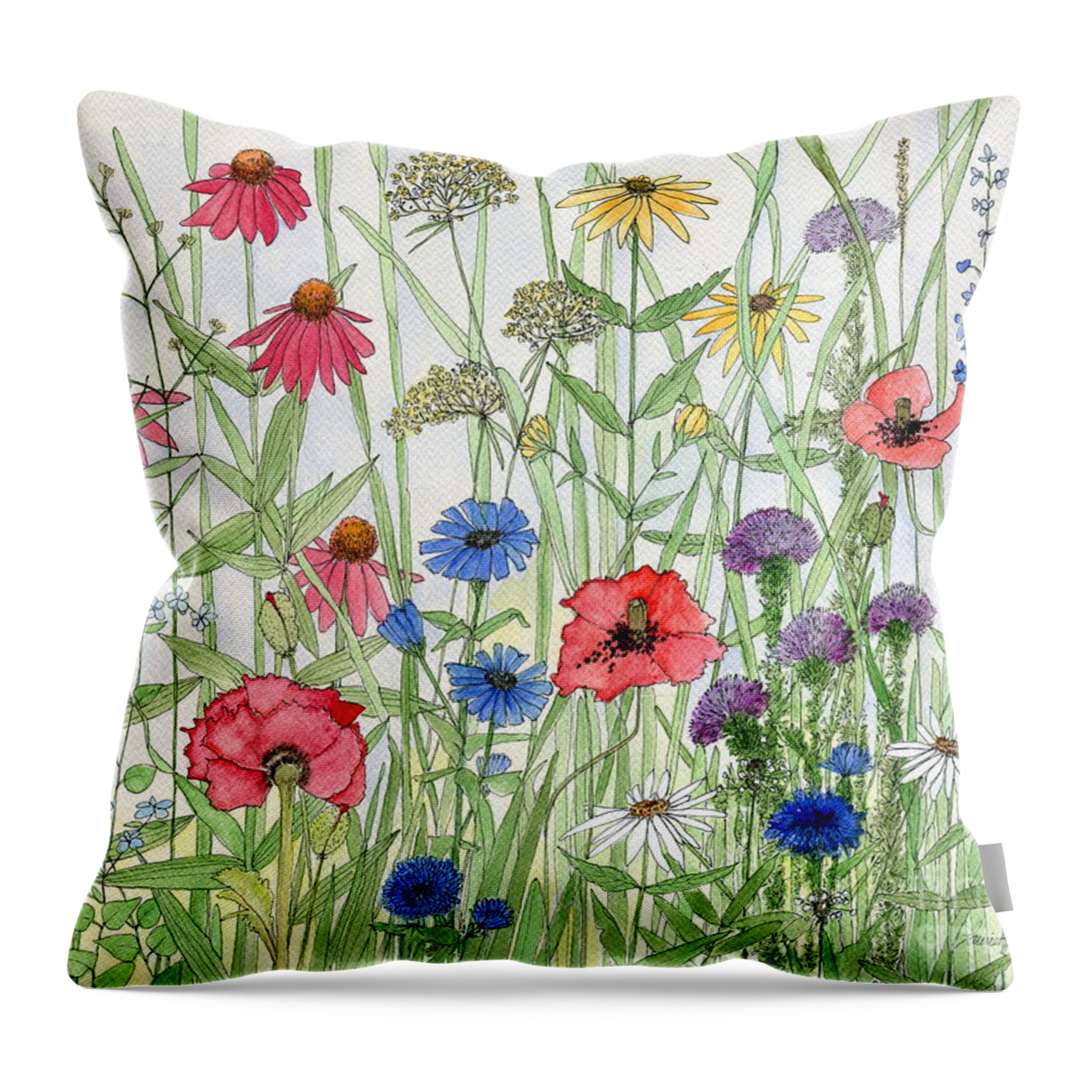 Flowers Throw Pillow featuring the painting Garden Flower Medley Watercolor by Laurie Rohner