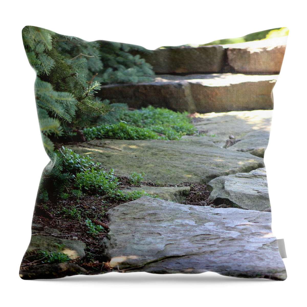Garden Stairs Throw Pillow featuring the photograph Garden Landscape - Stone Stairs by Colleen Cornelius