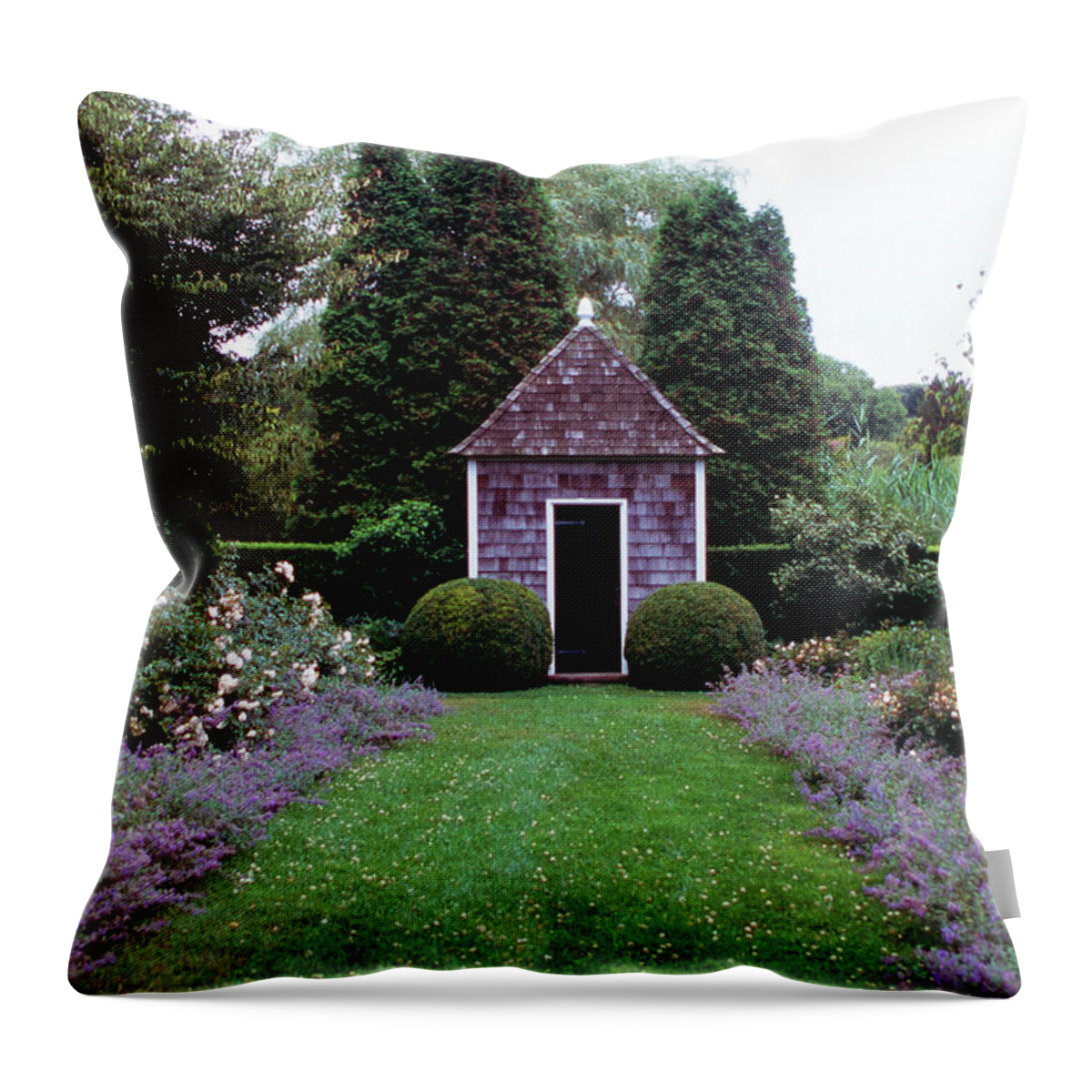 Tranquility Throw Pillow featuring the photograph Garden Tool Shed by Richard Felber