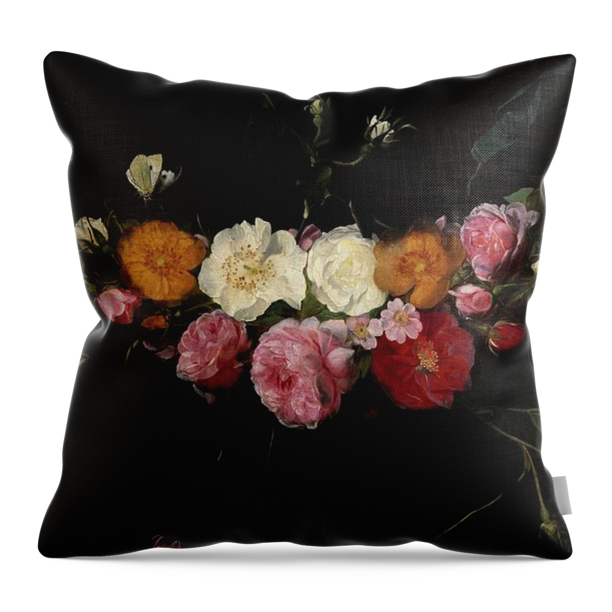 Daniel Seghers Throw Pillow featuring the painting 'Garland of Roses', 17th century, Flemish School, Oil on panel, 39 cm x 70 cm, P... by Daniel Seghers -1590-1661-