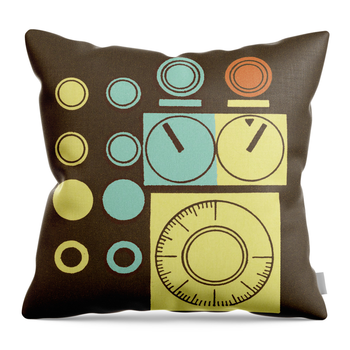 Brown Background Throw Pillow featuring the drawing Gauges and Buttons by CSA Images