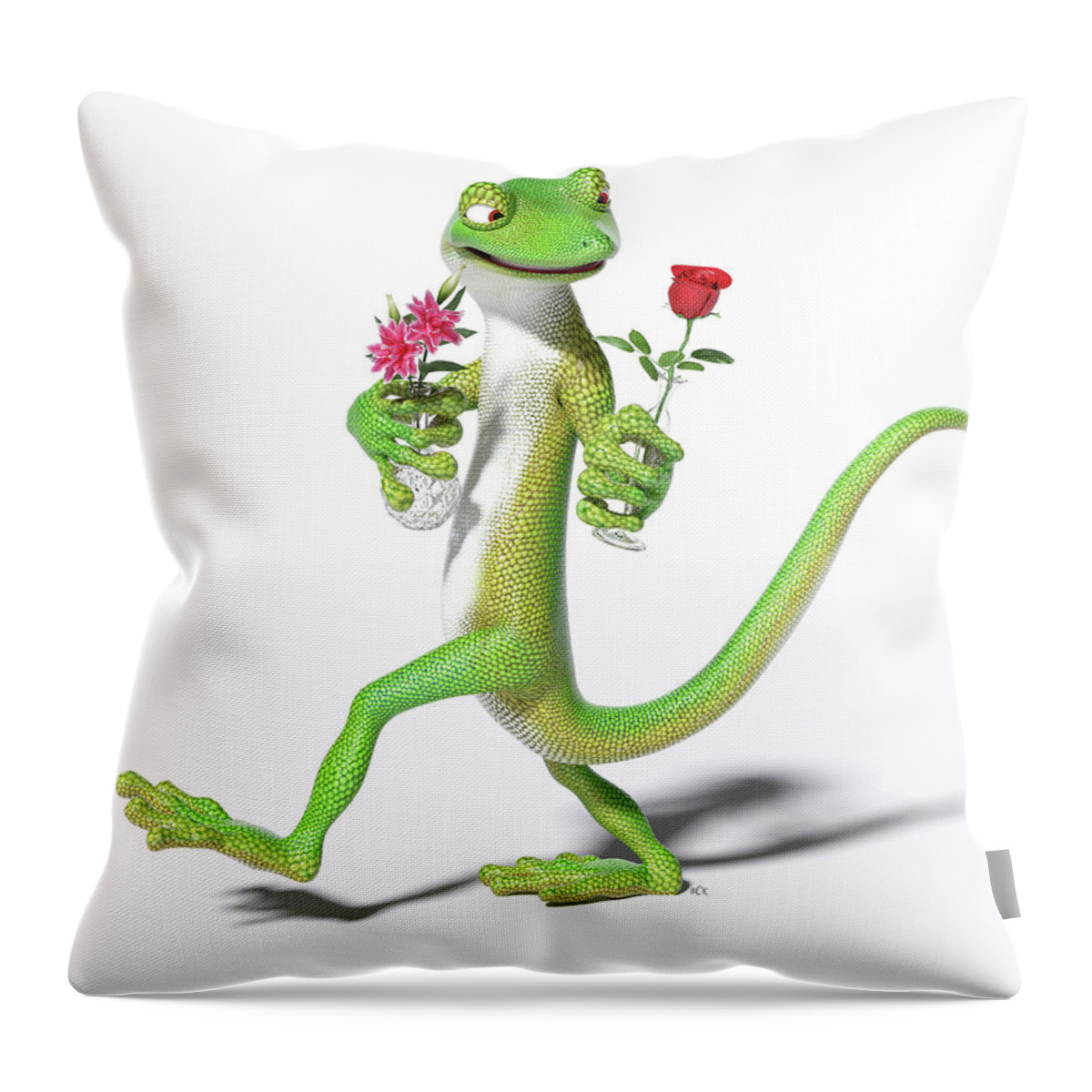 Gecko Throw Pillow featuring the digital art Gecko in Love by Betsy Knapp
