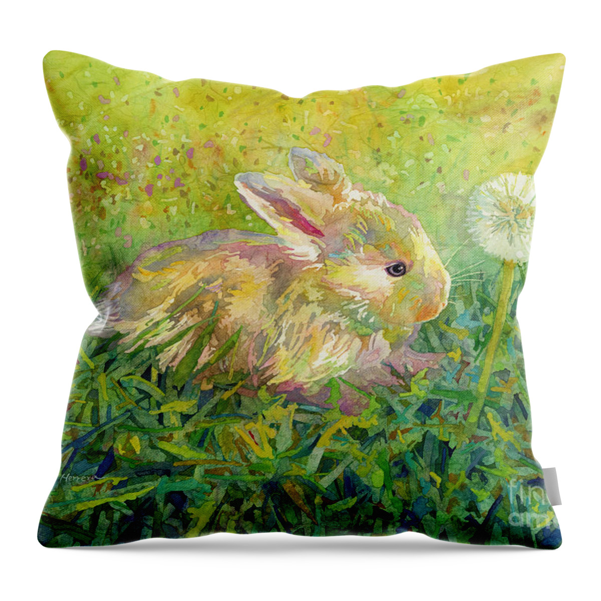 Rabbit Throw Pillow featuring the painting Gentle Wish by Hailey E Herrera