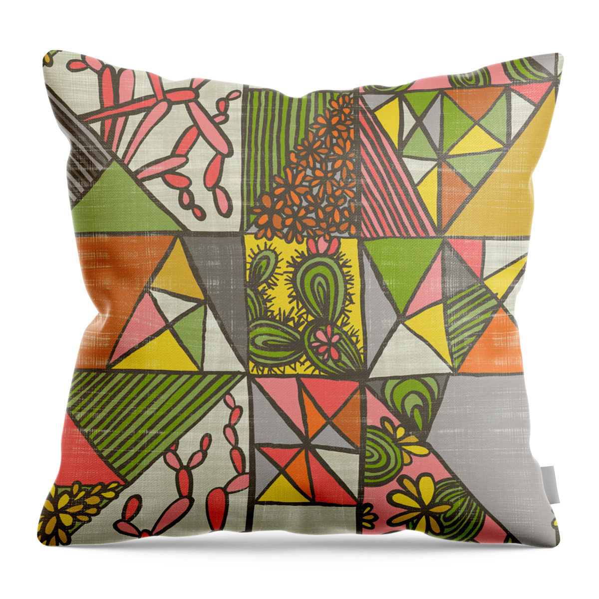 Pattern Throw Pillow featuring the painting Geometric Flowering Cacti by Jen Montgomery