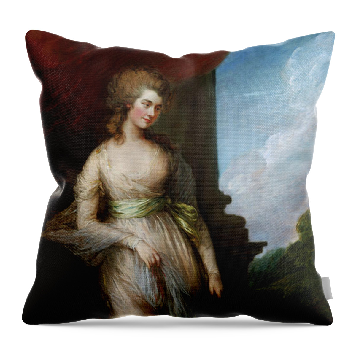 Georgiana Duchess Of Devonshire Throw Pillow featuring the painting Georgiana Duchess of Devonshire by Thomas Gainsborough by Rolando Burbon