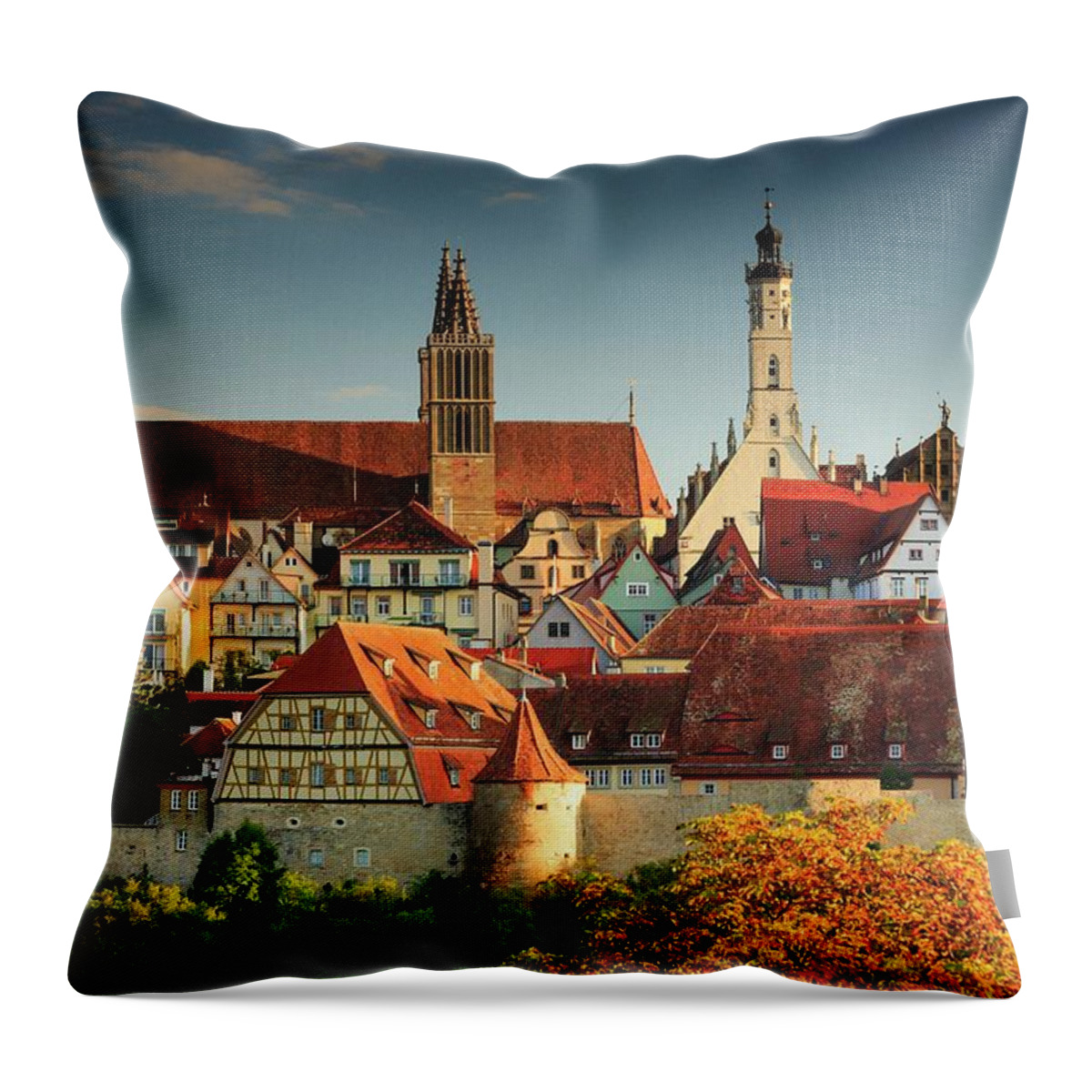 Estock Throw Pillow featuring the digital art Germany, Bavaria, Middle Franconia, Rothenburg Ob Der Tauber, Panoramic View by Maurizio Rellini