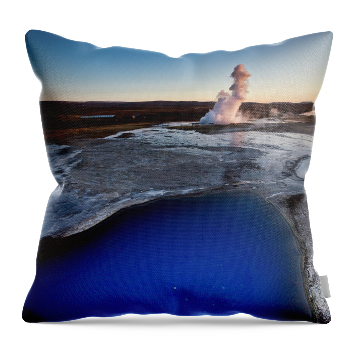 Dawn Throw Pillow featuring the photograph Geysir Erupts by Morten Falch Sortland