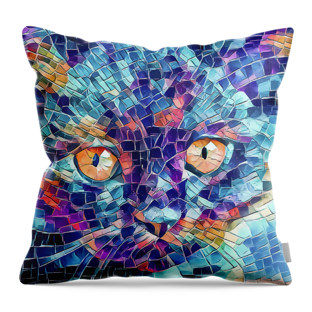 Kitten Throw Pillow featuring the digital art Giant Head Mosaic Colorful by Don Northup