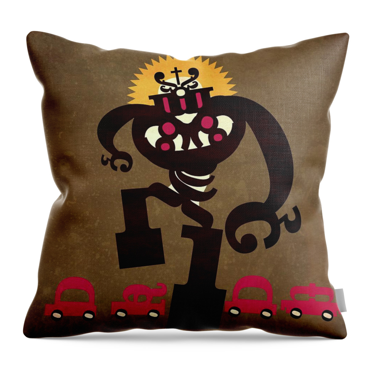 Land Vehicle Throw Pillow featuring the digital art Giant Metal Robot by Marco Recuero