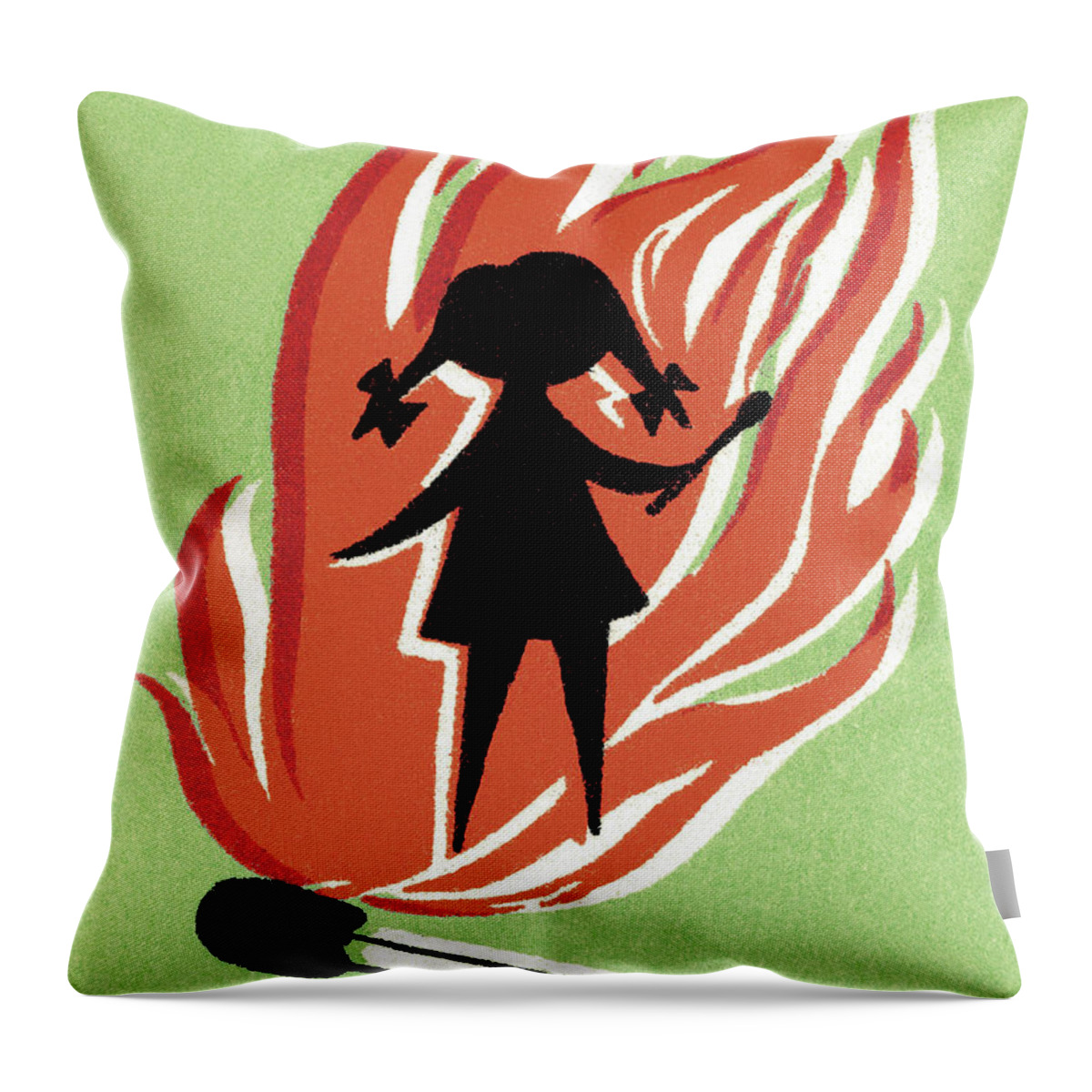 Accident Throw Pillow featuring the drawing Girl and Lit Match by CSA Images