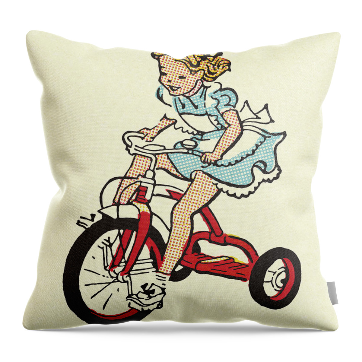 Activity Throw Pillow featuring the drawing Girl Riding a Tricycle by CSA Images