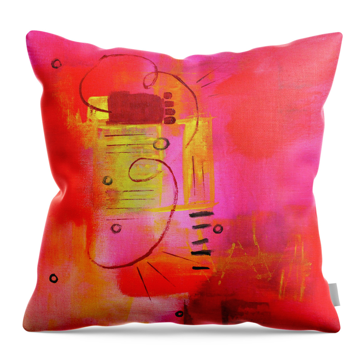 Pink Abstract Throw Pillow featuring the painting Girl Talk 1 by Nancy Merkle