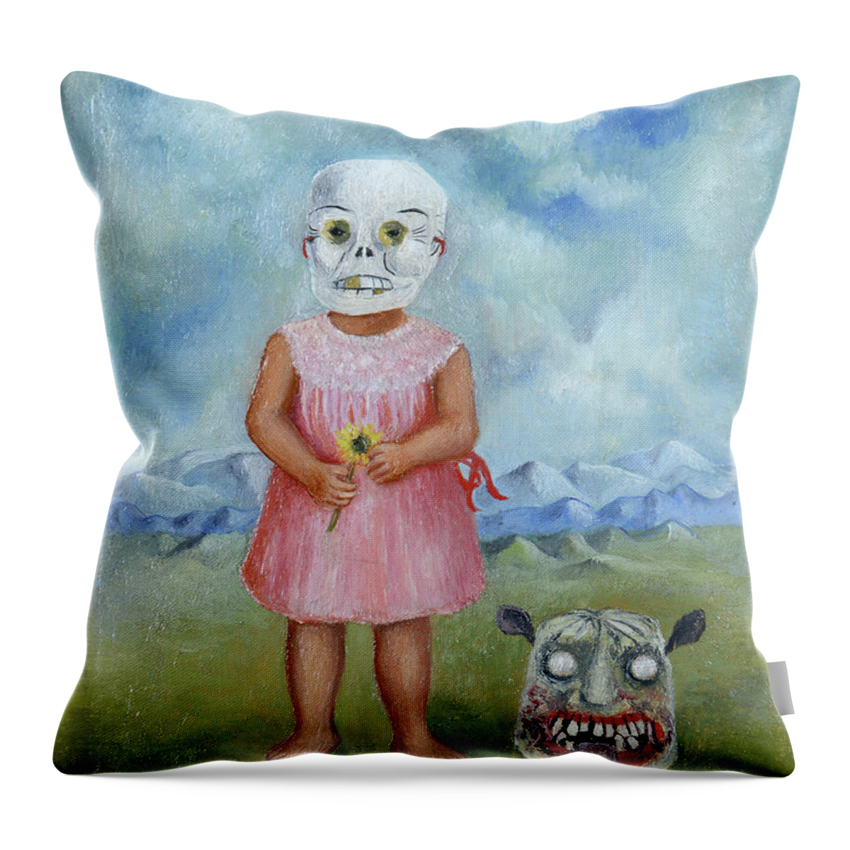 Frida Kahlo Throw Pillow featuring the painting Girl with Death Mask by Frida Kahlo