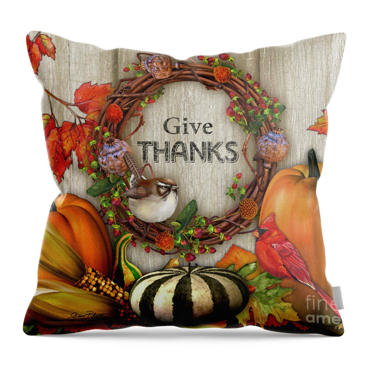 Fall Throw Pillow featuring the digital art Give Thanks Fall Art-B by Jean Plout