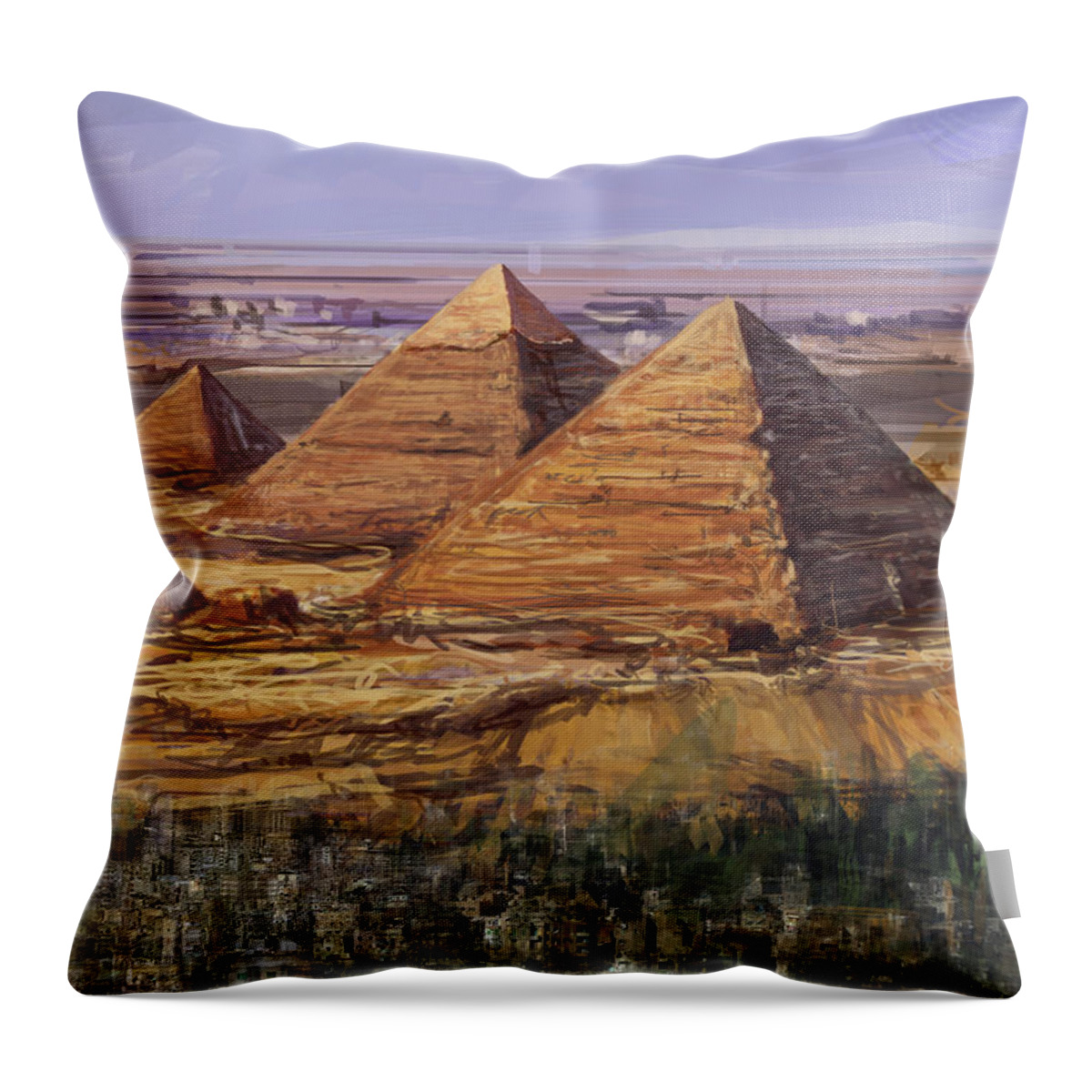 Egypt Throw Pillow featuring the digital art Giza pyramids painting by Andrea Gatti