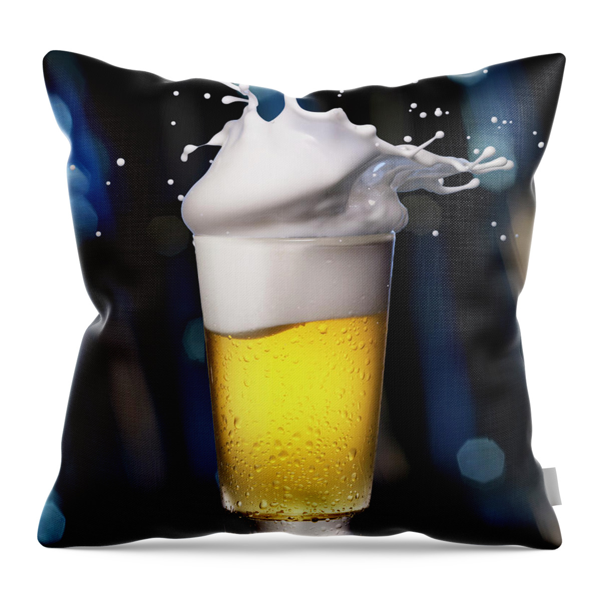 Alcohol Throw Pillow featuring the photograph Glass Of Beer With Splashing Foam by Jack Andersen