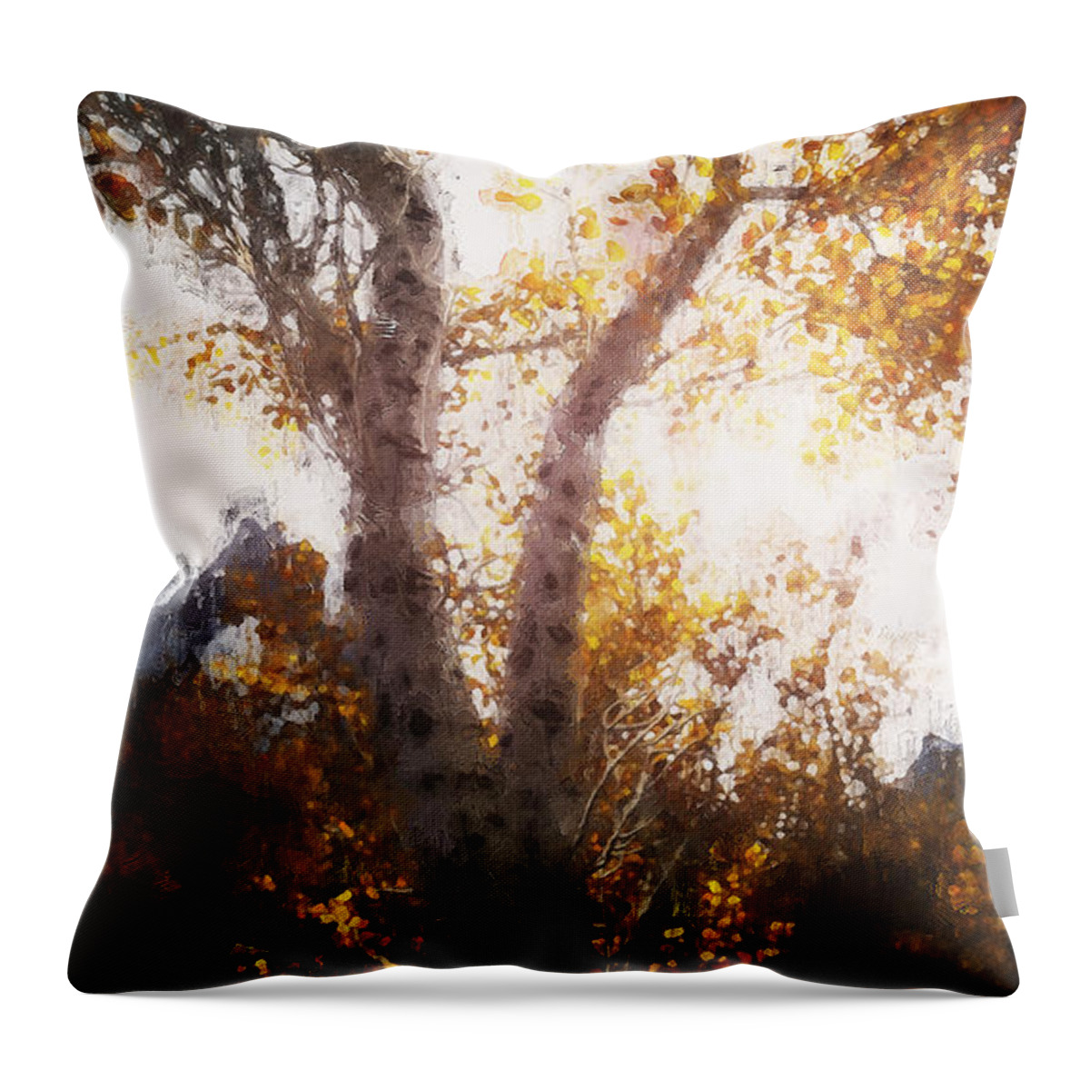 Through The Forest Throw Pillow featuring the painting Glimpse of Autumn - 11 by AM FineArtPrints