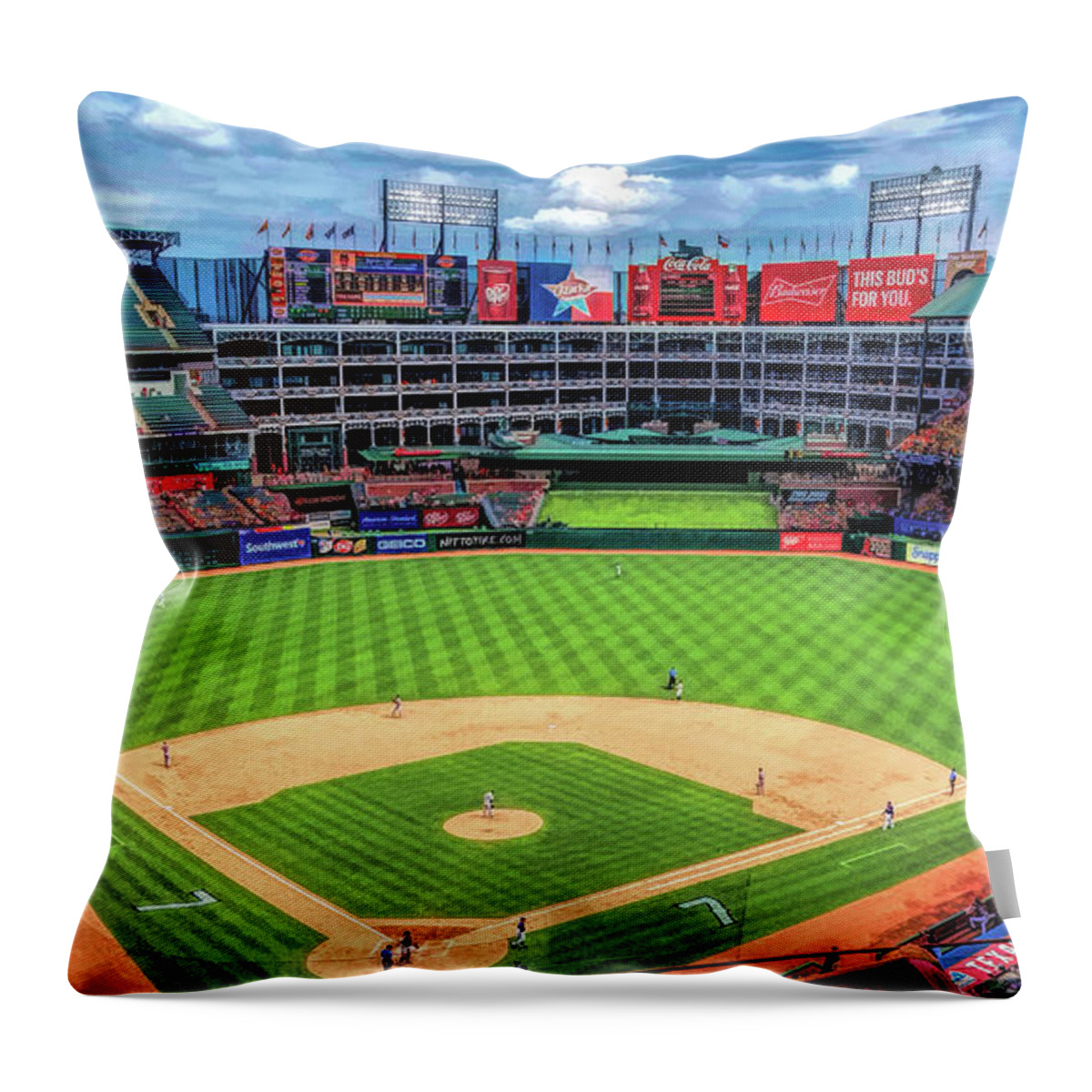 Globe Life Park Throw Pillow featuring the painting Globe Life Park Texas Rangers Baseball Ballpark Stadium by Christopher Arndt