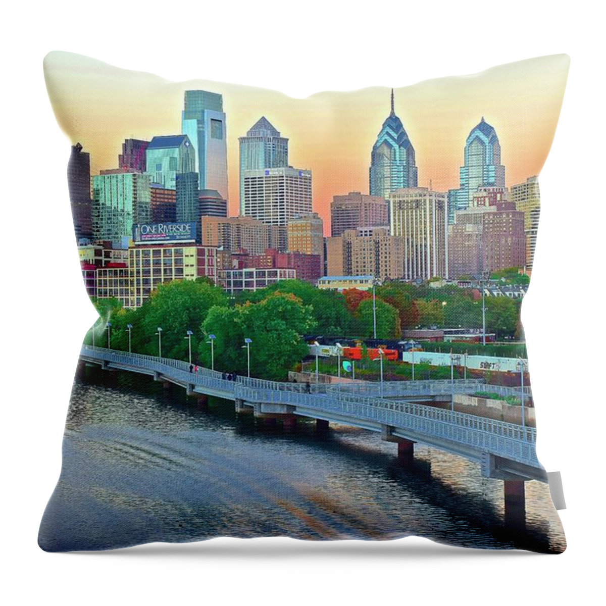 Philadelphia Throw Pillow featuring the photograph Glorious Philly Sunset by Frozen in Time Fine Art Photography