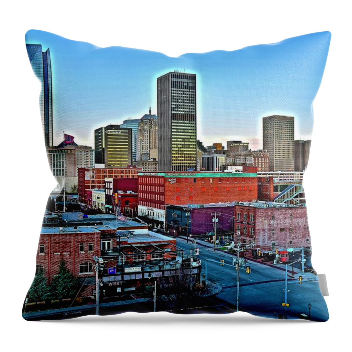 Oklahoma Throw Pillow featuring the photograph Glorious Sunrise in OKC by Frozen in Time Fine Art Photography